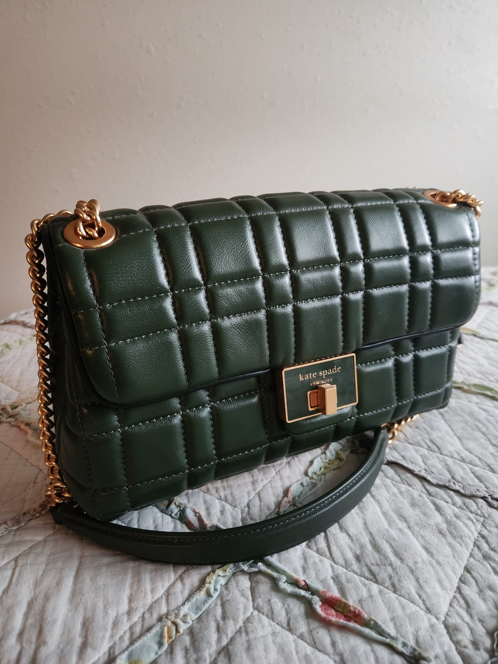 kate spade New York Quilted Chain Shoulder Bag in Dark Green